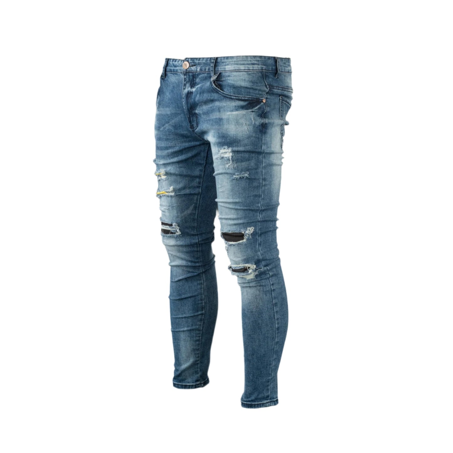 Men’s Ripped Patch Work Blue Skinny Denim FOG