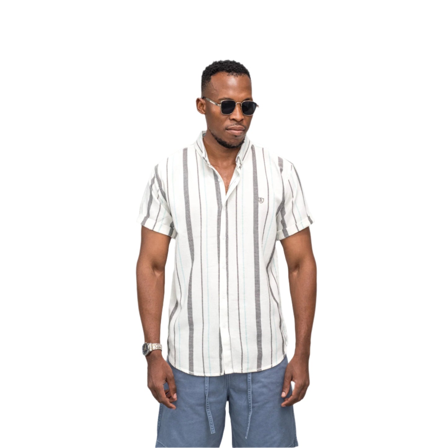 Striped Linen Button-Up Shirt ONLY