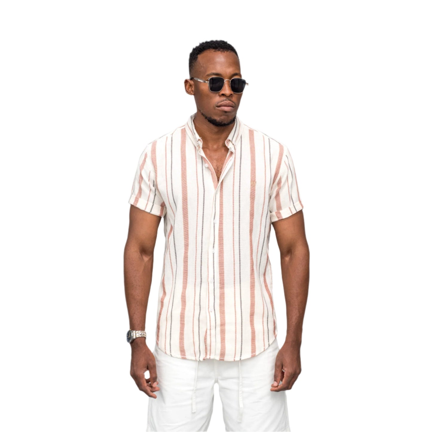 Striped Linen Button-Up Shirt ONLY