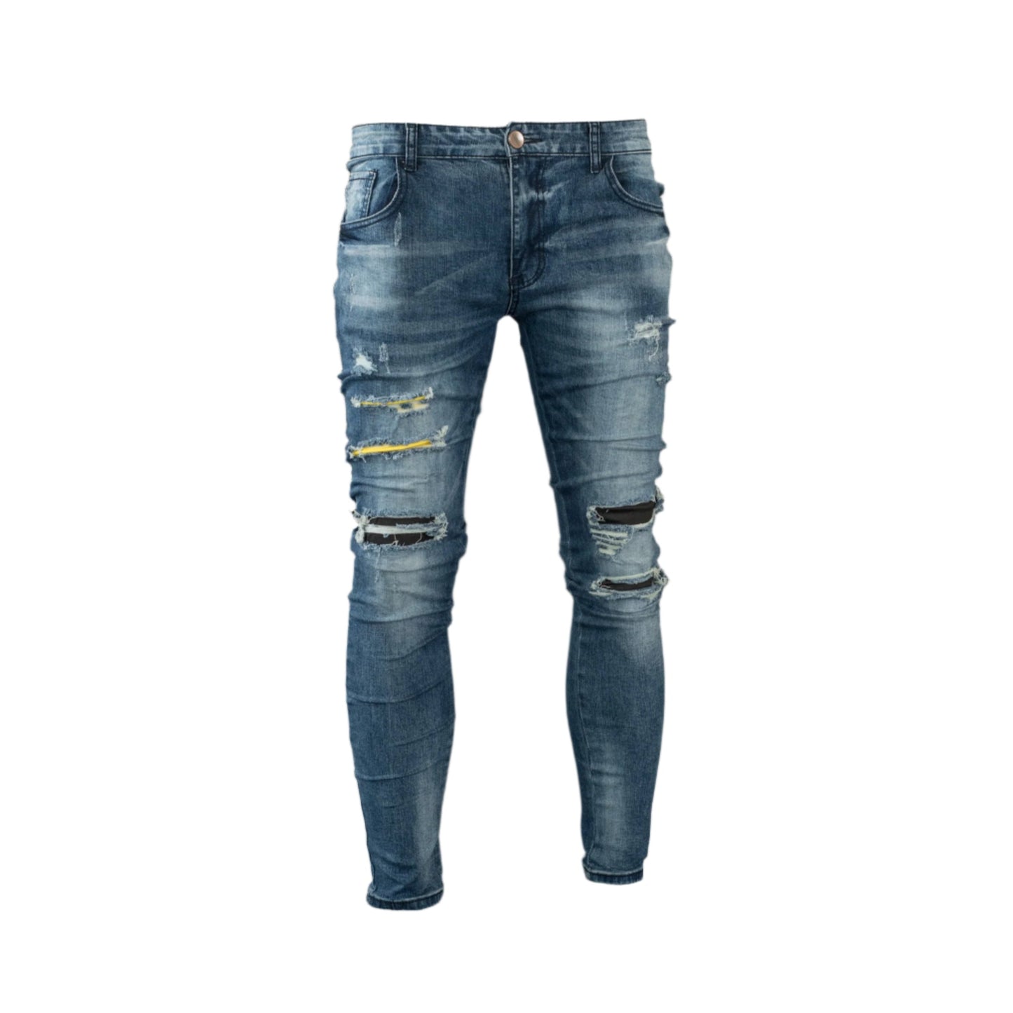 Men’s Ripped Patch Work Blue Skinny Denim FOG