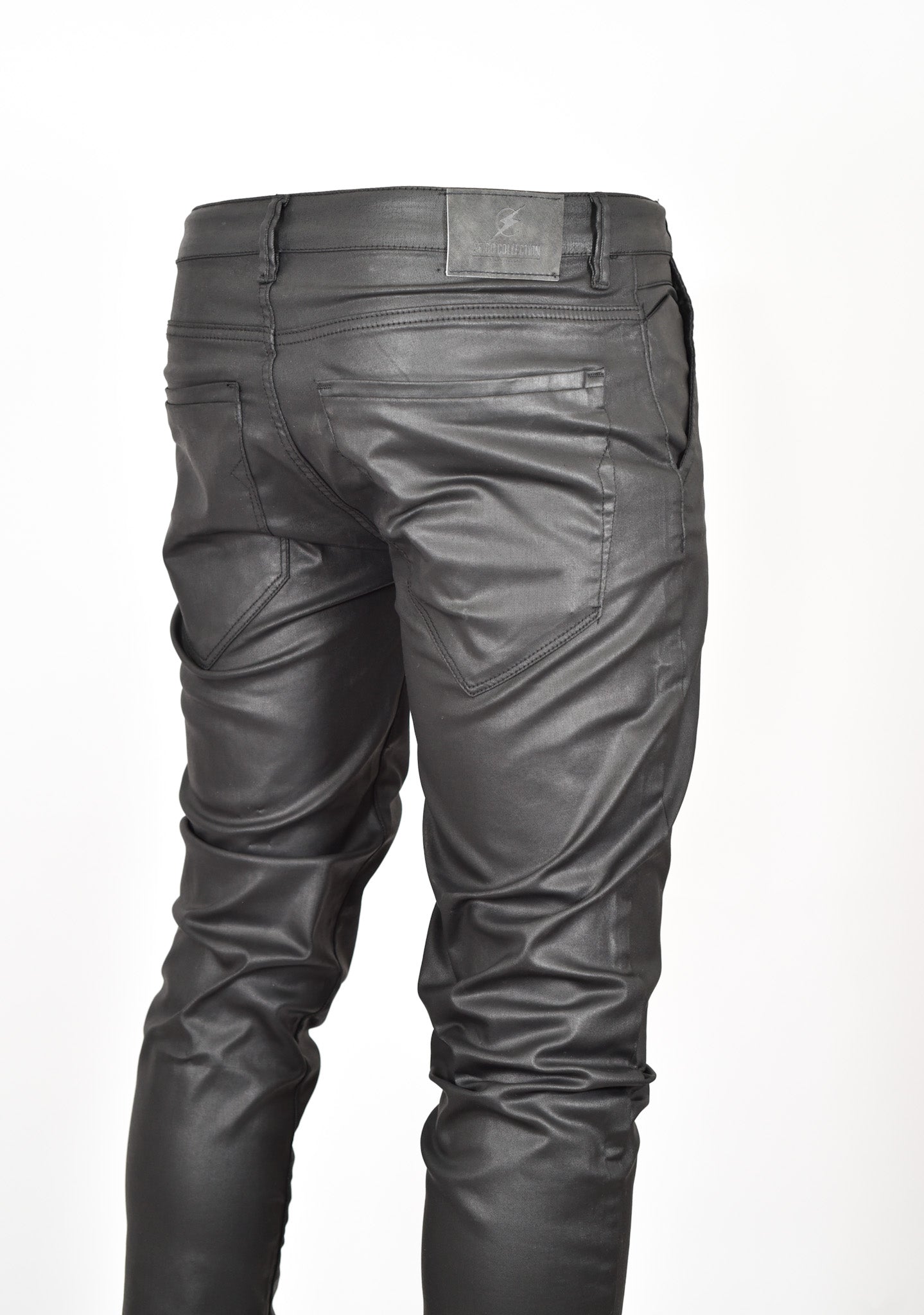 Black Wax Straight Slim Denim Jeans