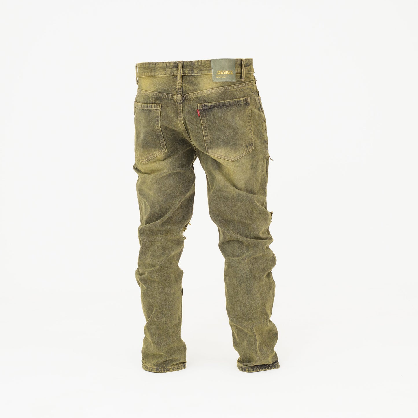 Men Vintage Distressed Ripped Straight Cut Non Stretch Denim Jeans.