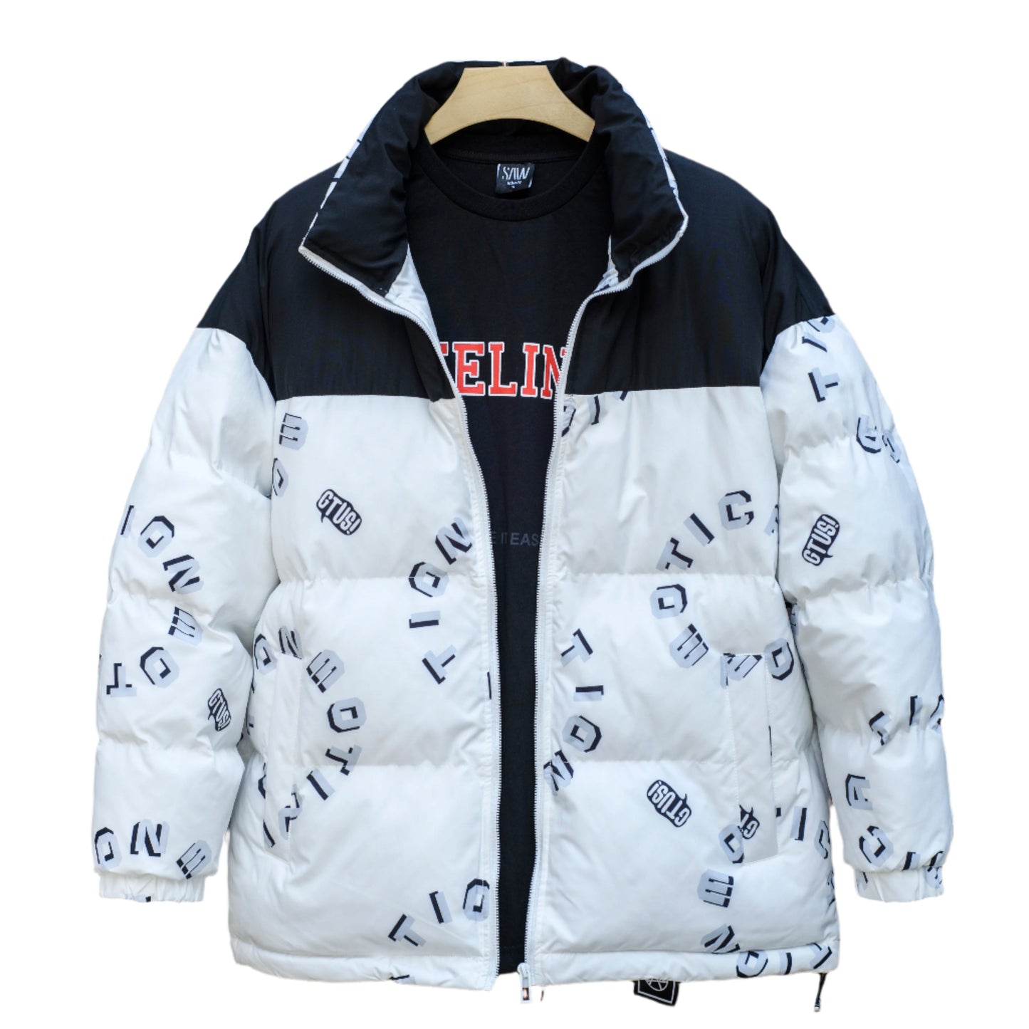 Men Letter Gtusi Print Graphic Wind Breaker Jacket