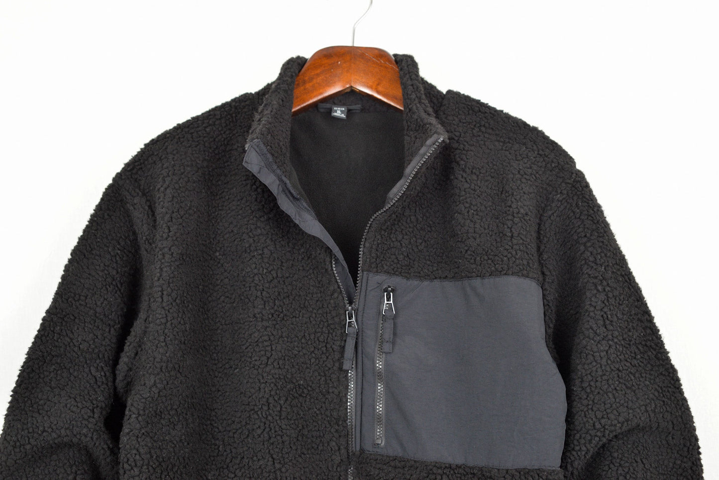 Men Pocket Front Zipper Teddy Jacket