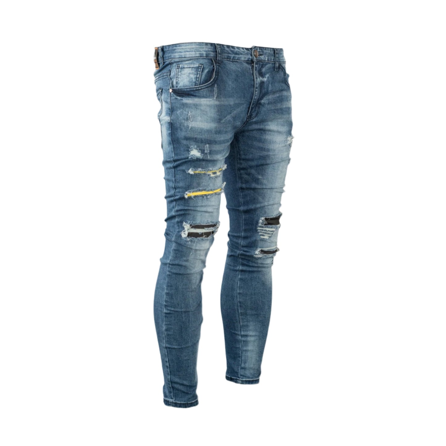 Men’s Ripped Patch Work Blue Skinny Denim FOG