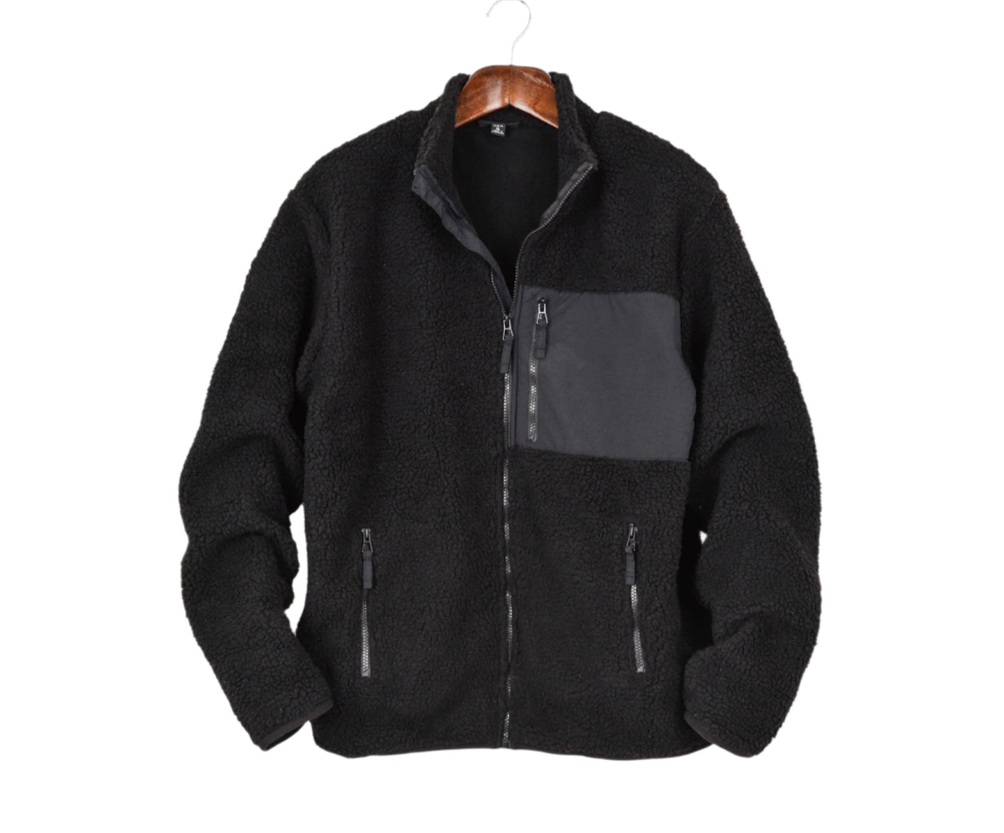 Men Pocket Front Zipper Teddy Jacket